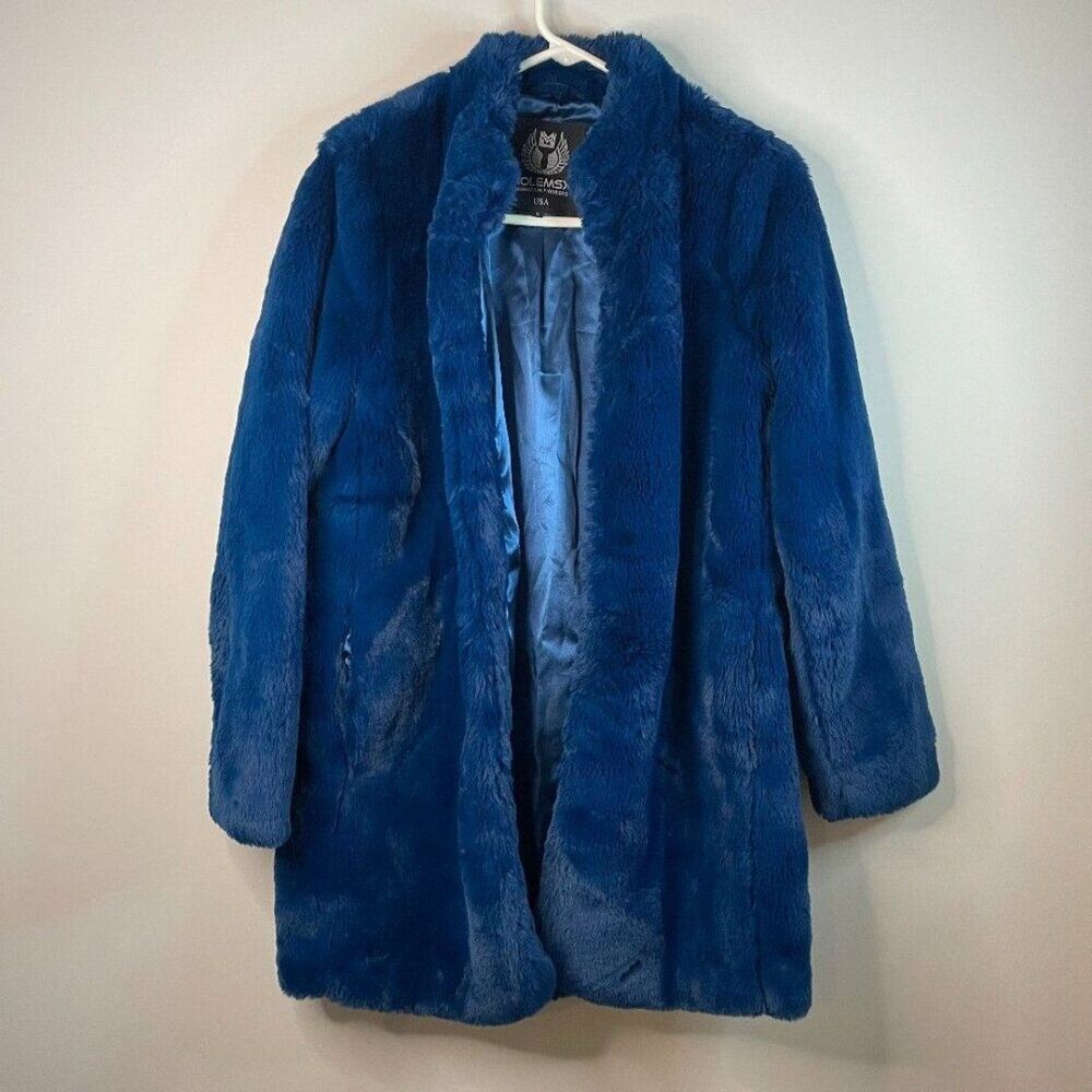 MoleMSX Women's Faux Fur Coat Bright Cobalt Blue Size S